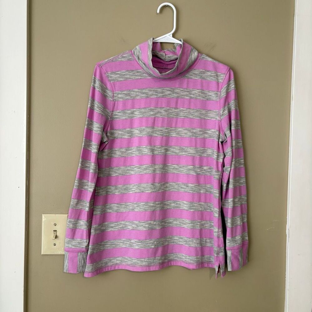 T by Talbots Lilac Purple Gray Striped Mock Neck Long Sleeve Top Petite Large